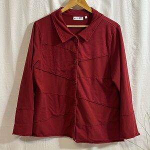 Habitat sweater red asymmetrical textured button down